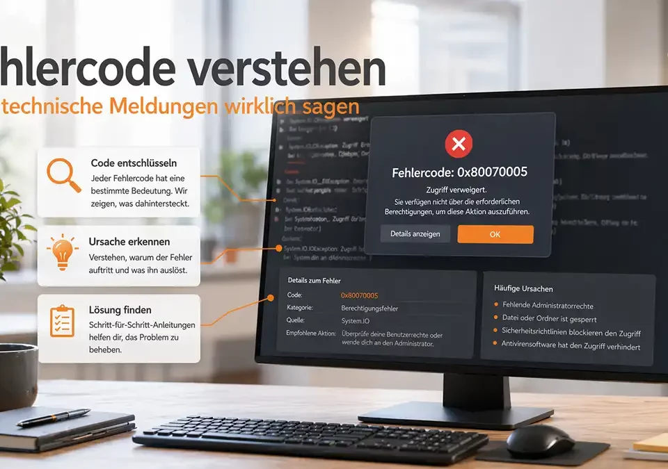 Fehlercode auf Bildschirm mit erklärenden Hinweisen