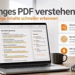 Langes PDF Dokument mit hervorgehobenen Kerninhalten auf Bildschirm