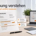 Mahnung auf Schreibtisch mit erklärenden Hinweisen