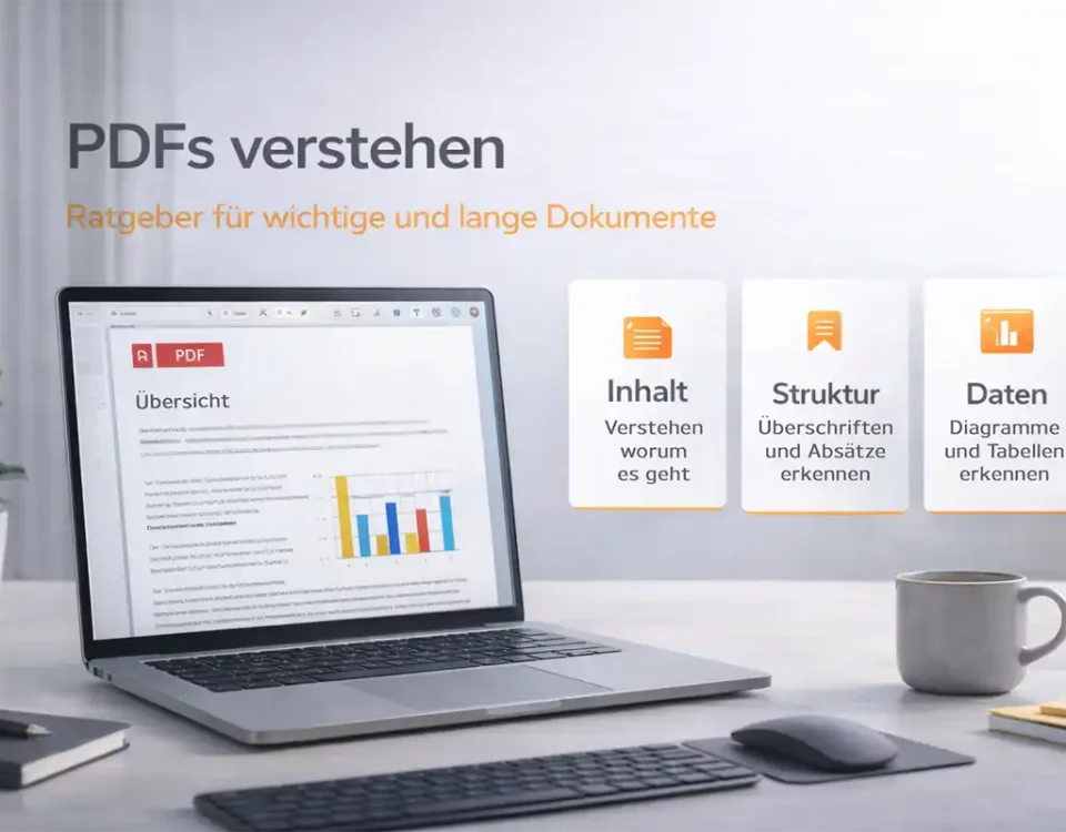 Ratgeber PDFs verstehen mit digitalem Dokument und Erklärungskarten