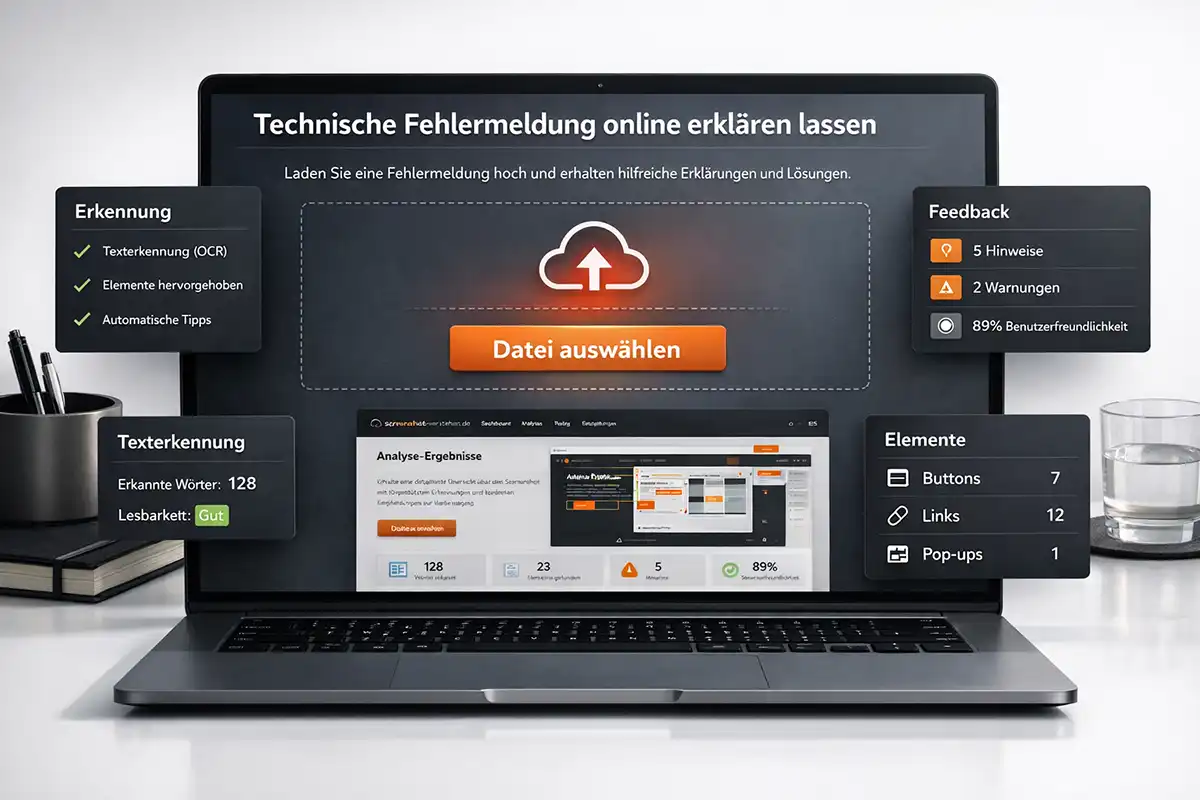 Technische Fehlermeldung online erklären lassen mit Upload Tool