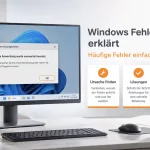 Windows Fehlermeldung auf Bildschirm mit erklärenden Hinweisen